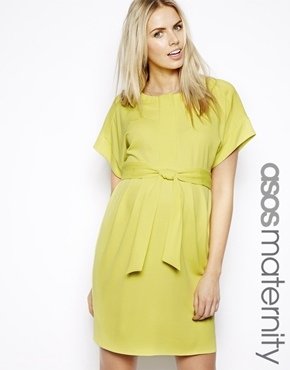 ASOS Maternity Exclusive Shift Dress With Pleat Front - Lime