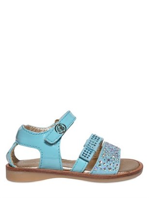 Miss Blumarine Embellished Patent And Suede Sandals