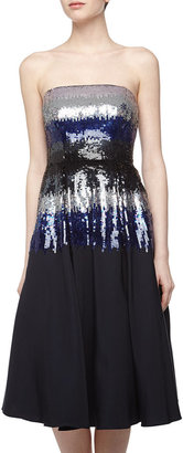 Nicole Miller Ombre Sequin Strapless Cocktail Dress, Navy