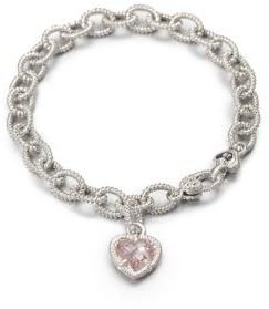 Judith Ripka Fontaine Pink Crystal & Sterling Silver Single Heart Charm Bracelet