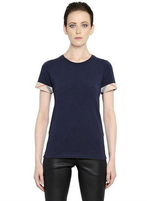 Burberry Cotton Jersey T-Shirt With Checked Trim