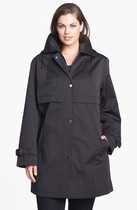 Gallery A-Line Walking Coat with Detachable Hood (Plus Size)