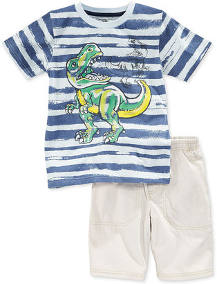 Kids Headquarters Little Boys' 2-Piece Striped Dino Tee & Shorts