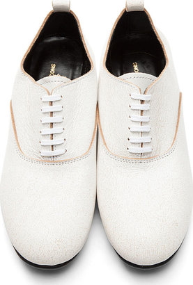 Comme des Garcons White Distressed Leather Oxford Flats