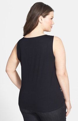 Eileen Fisher Scoop Neck Mixed Media Shell (Plus Size)