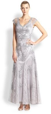 Sue Wong Embroidered Cap-Sleeve Gown