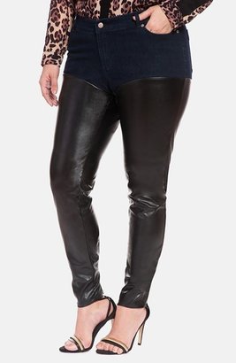 Nordstrom ELOQUII Faux Leather & Denim Chap Jeans (Plus Size Exclusive)