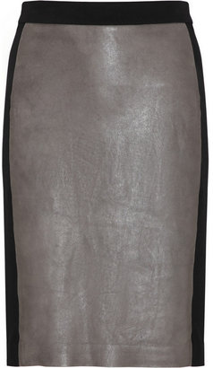 DKNY Ponte-paneled leather skirt