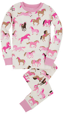 Hatley Girls' Hearts and Horses Pyjamas, Cream/Pink