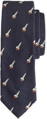 J.Crew English silk tie with embroidered rocket ships