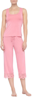 Fleurt Fleur't Epoque Cropped Lace-Cuff Pajama Pants, Rose Coral