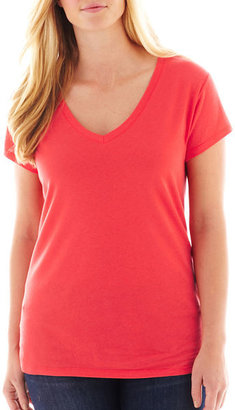 JCPenney a.n.a Short-Sleeve Essential V-Neck Tee - Plus