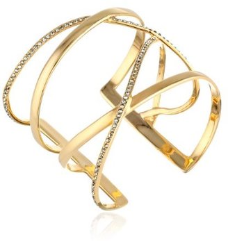 PHUN by Paige Novick Gold-Plated Crisscross and Crystal Cuff Bracelet, 6.5"