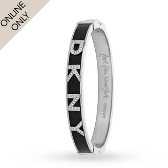 DKNY Stainless Steel And Black Resin  Ladies Bangle With Logo Detail