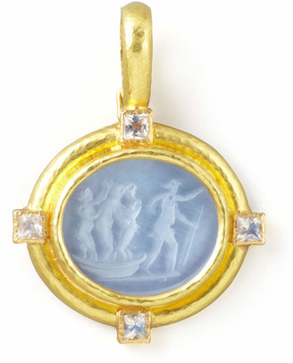 Elizabeth Locke Goddess on Boat Intaglio 19k Gold Pendant, Cerulean