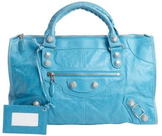 Balenciaga blue paon lambskin large 'Giant Work' bag