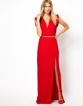 Love Wrap Front Maxi Dress With Thigh Split - Red