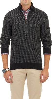 Barneys New York Leather-Trim Half-Zip Sweater