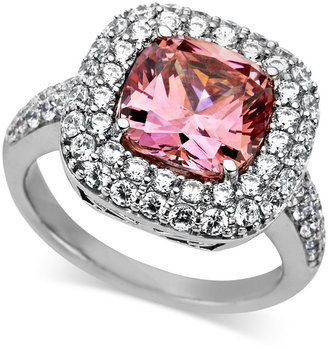 Arabella Sterling Silver Ring, Pink and White Swarovski Zirconia Two Row Cushion Cut Ring (8-3/8 ct. t.w.)