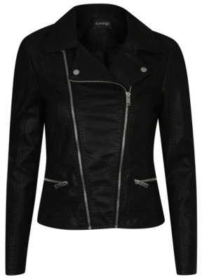 George Leather Look Biker Jacket - Black