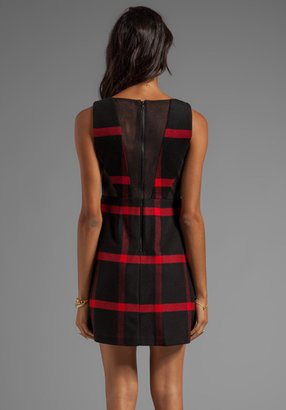 Alice + Olivia Jolie Side Leather Insert Sleeveless Dress in Black/Red