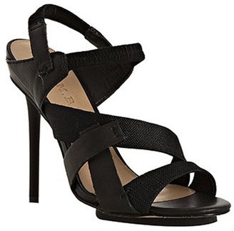 L.A.M.B. black leather and fabric 'Kandis' strappy sandal