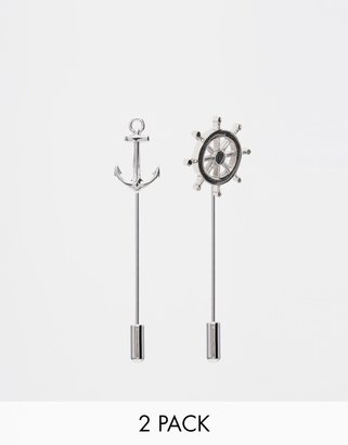ASOS Anchor And Wheel Lapel Pin Set