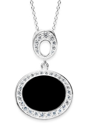 Giani Bernini Cubic Zirconia and Black Enamel Oval Pendant Necklace in Sterling Silver