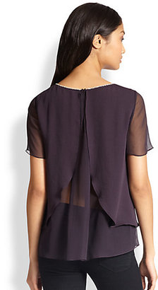Rebecca Taylor Chain-Trimmed Double-Tier Chiffon Top