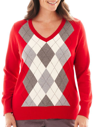 JCPenney St. John's Bay St. Johns Bay Long-Sleeve Argyle Sweater - Plus