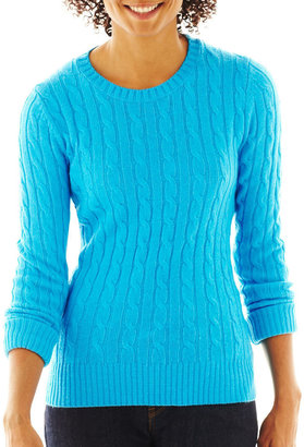 JCPenney JCP jcp™ Wool-Blend Cable-Knit Crew Sweater