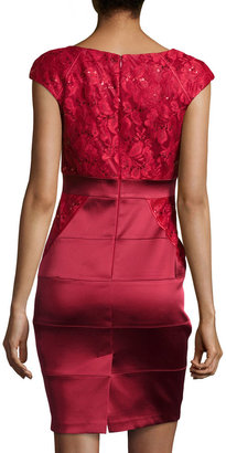 Jax Sequin Lace-Bodice Cocktail Dress, Red