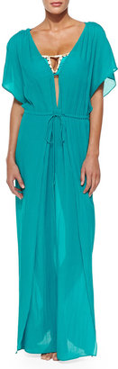 Vix Swimwear 2217 Vix Agatha Drawstring-Waist Chiffon Maxi Coverup Dress