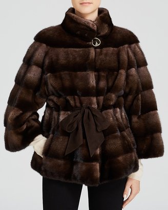 Maximilian Mink Jacket Stand Collar Belted Mink Fur Jacket