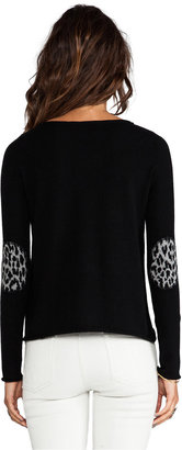 Autumn Cashmere Flared Boatneck Sweater With Leopard Elbow Patches