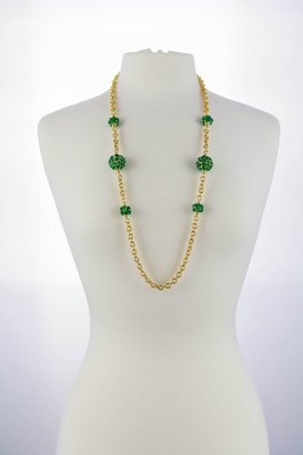 Kenneth Jay Lane 36" Gold Color PLated & Emerald Cabochon Necklace