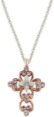 Vatican Necklace, Rose Gold-Tone Crystal Cross Pendant