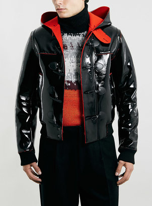 Topman Design Black Leather Look Cropped Duffle Jacket