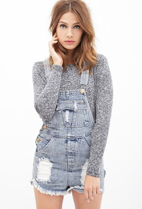 Forever 21 Distressed Denim Overall Shorts