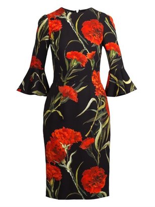 Dolce & Gabbana Carnation-print fluted-sleeve dress