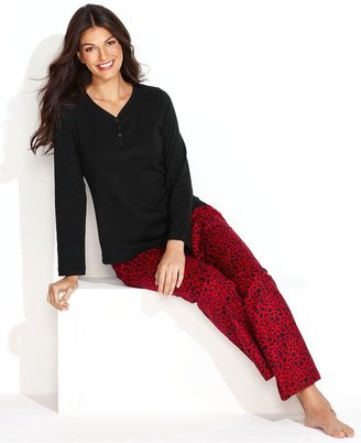 Charter Club Holiday Lane Mix It Knit Top and Flannel Pants Pajama Set