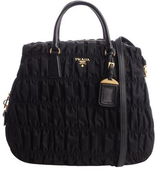 Prada black quilted nylon convertible leather top handle bag