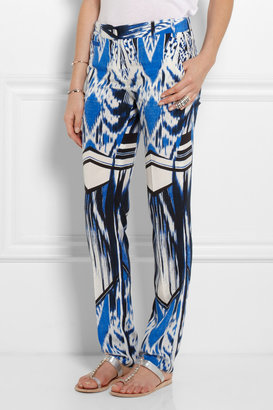 Roberto Cavalli Ikat-print silk slim-leg pants