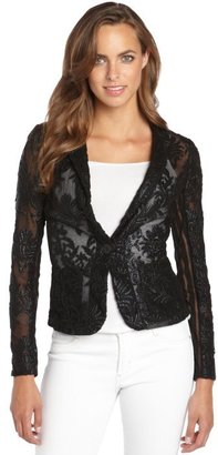 Nanette Lepore black embroidered lace and mesh 'New Wave Jacket'