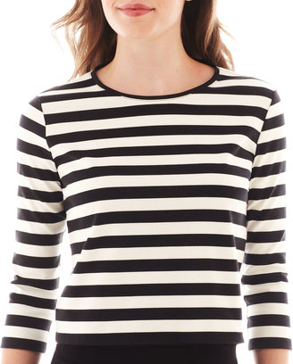 MNG by Mango 3/4-Sleeve Striped Crop Top