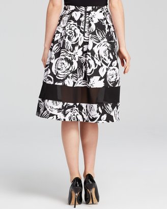 Aqua Skirt - Sketch Rose Sheer Inset Midi