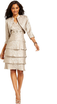 R AND M RICHARDS RandM Richards Tiered Embellished Dress and Jacket