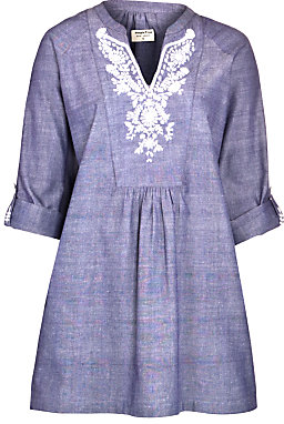 People Tree Susanna Embroidered Tunic Top, Blue