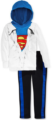 Nannette Little Boys' 2-Piece Superman Hooded Tee & Striped Pants Set