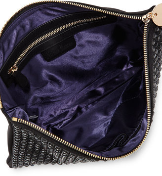 Neiman Marcus Oversized Crystal Faux-Suede Clutch, Black